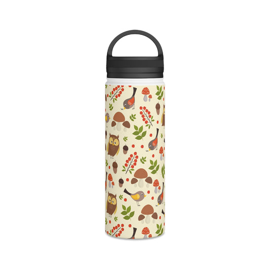 Back To School Birds & Owls Stainless Steel Water Bottle, Handle Lid