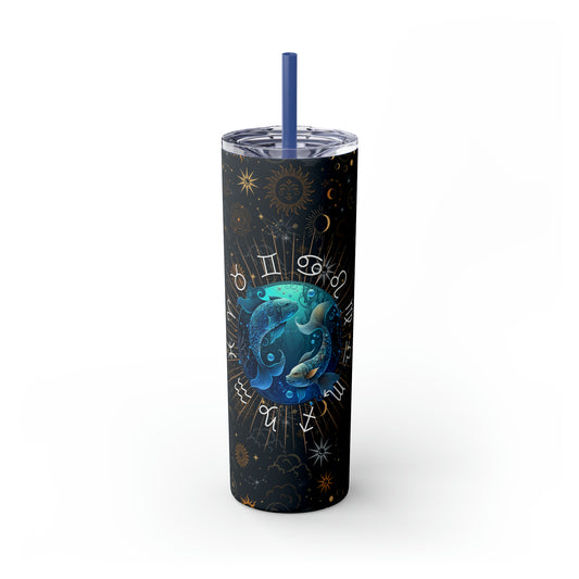 Pisces Zodiac Skinny Tumbler with Straw Astrology Insulated Mug Bridesmaids Gift Bachelorette Party Favor Birthday Gift
