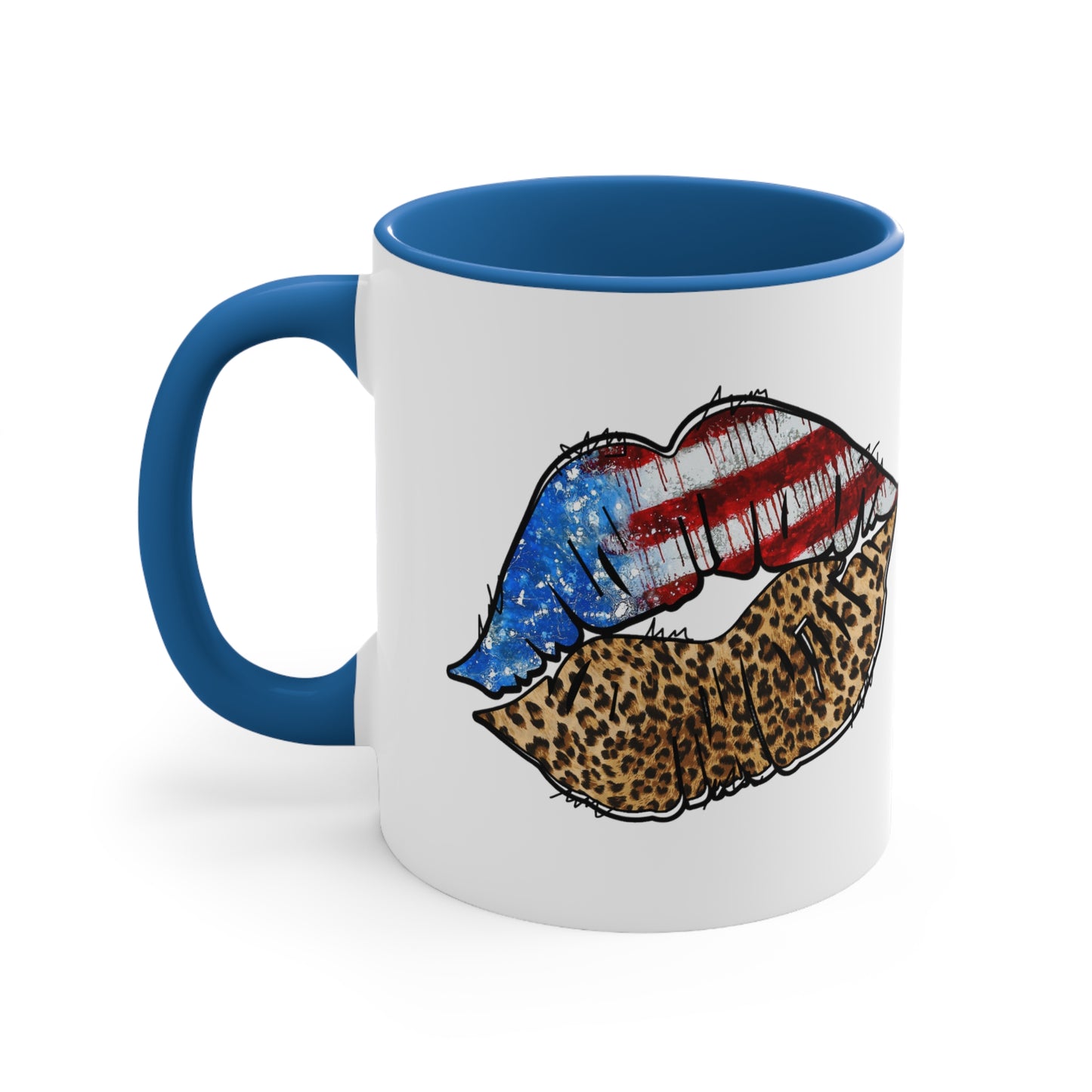 American Flag Leopard Print Lips Mug Accent Coffee Mug, 11oz