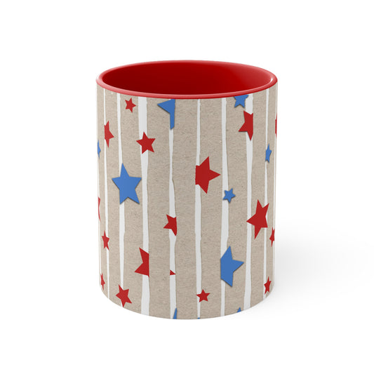 American Flag Stars & Stripes Themed Accent Coffee Mug, 11oz
