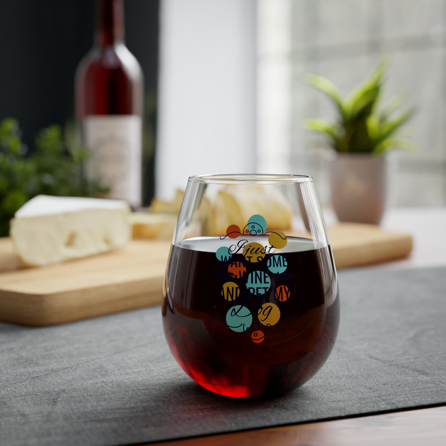 I Just Want Some Wine & Pet My Dog Stemless Wine Glass, 11.75oz