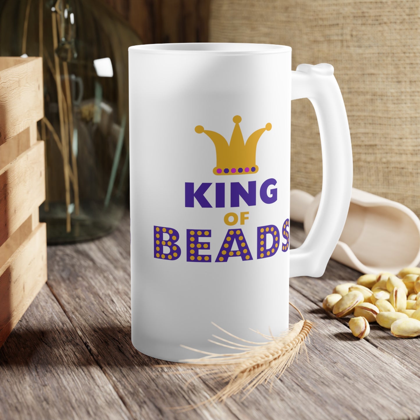 King of Beads Frosted Glass Beer Mug