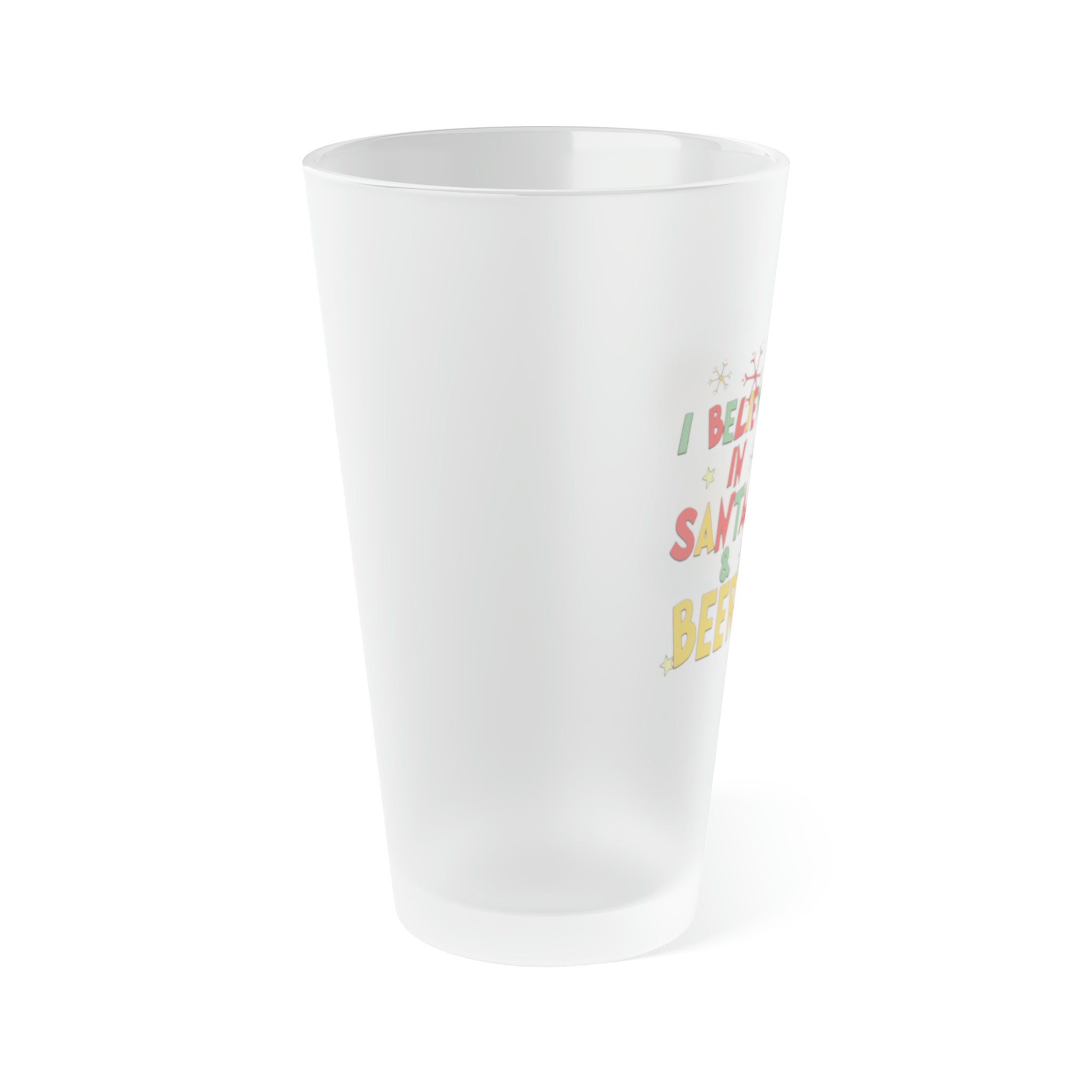 I Believe In Santa & Beer Frosted Pint Glass, 16oz