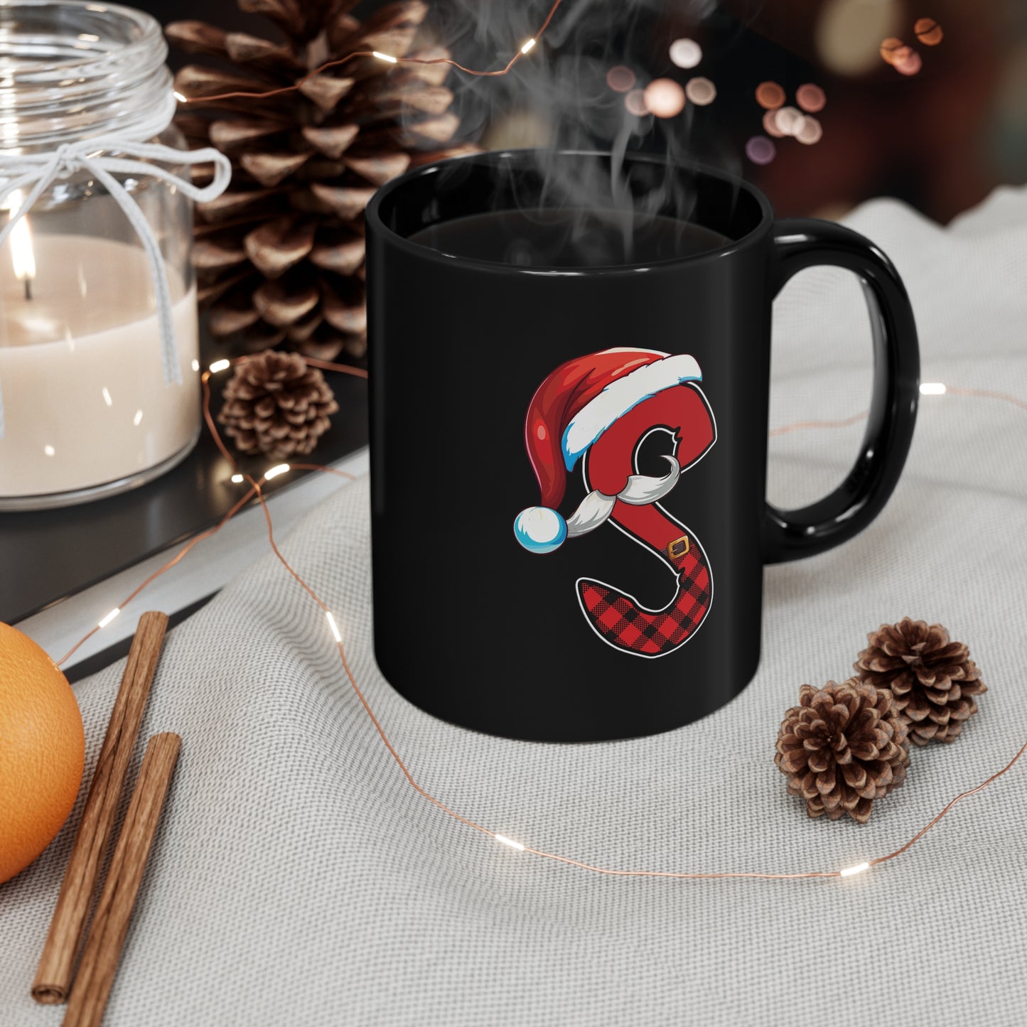 S Santa Initial 11oz Black Mug