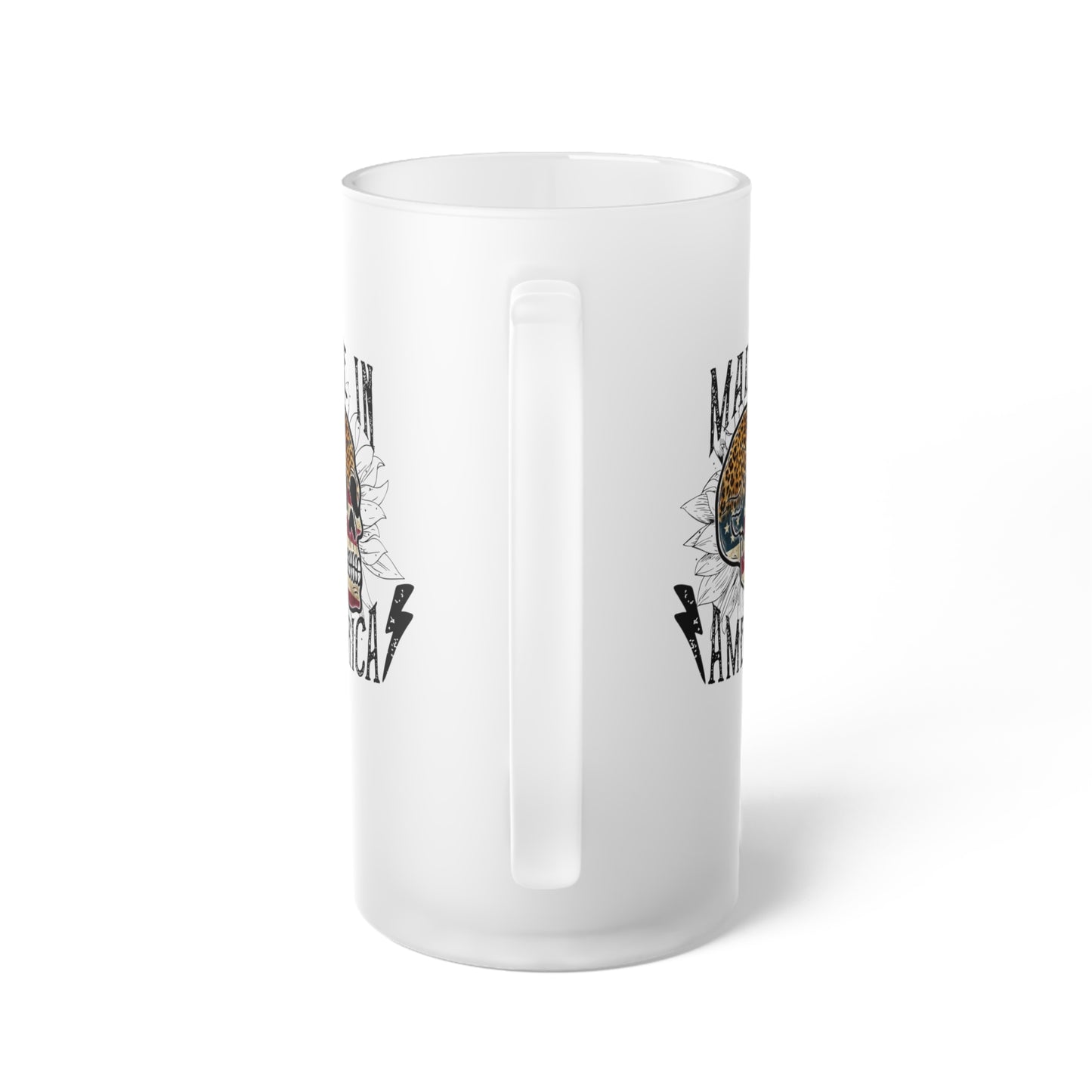 Made In America Skull Frosted Glass Beer Mug