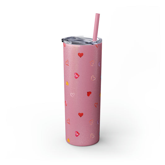 Valentine's Hearts Skinny Tumbler with Straw, 20oz