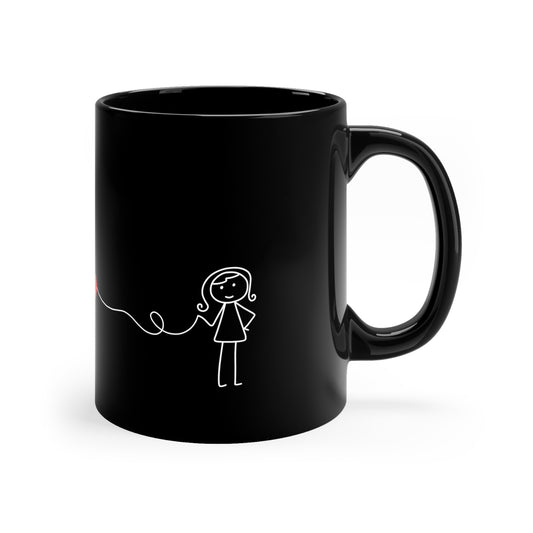 Girl Looking for Boy Heart 11oz Black Mug