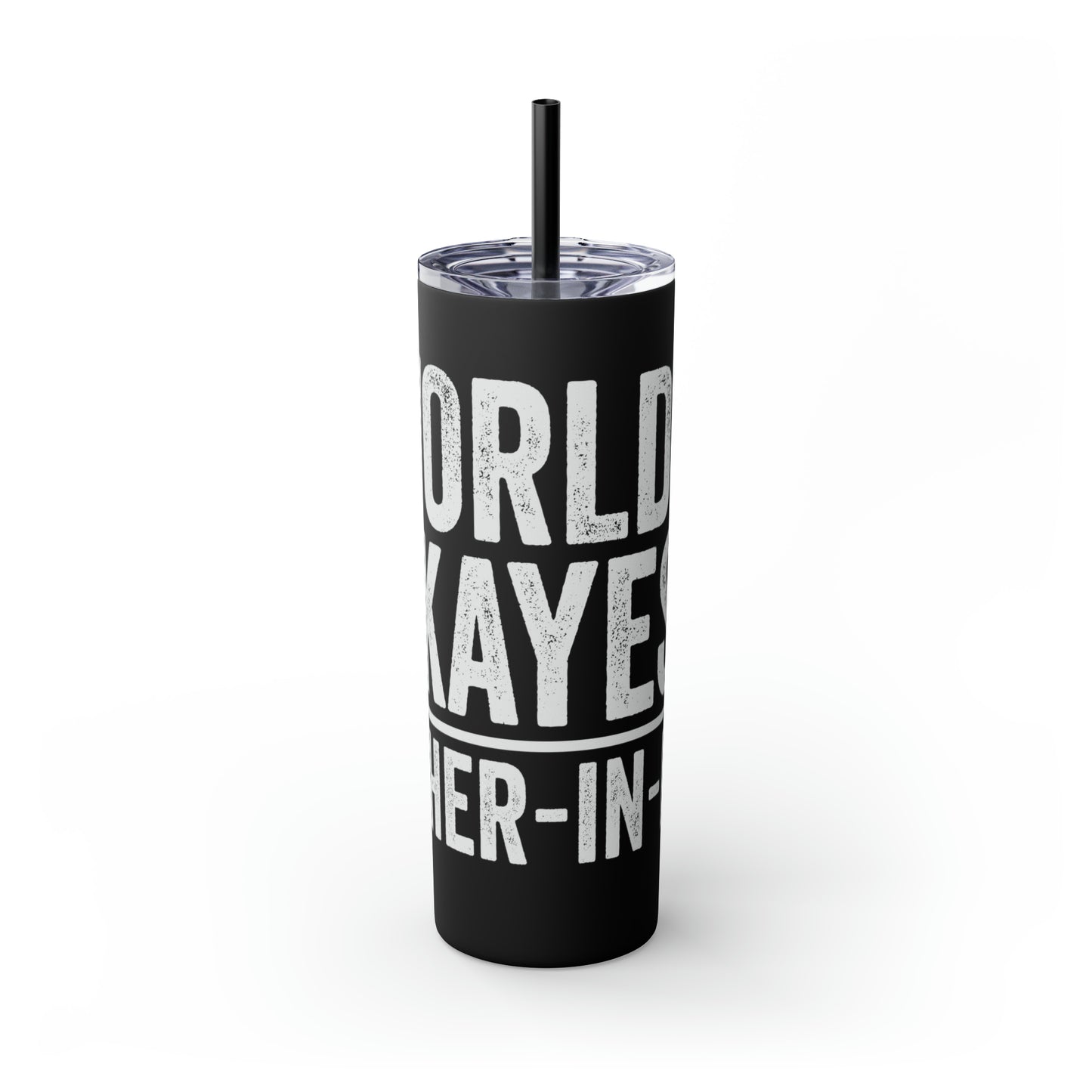 World's  Okayest Father-In-Law Skinny Tumbler with Straw, 20oz