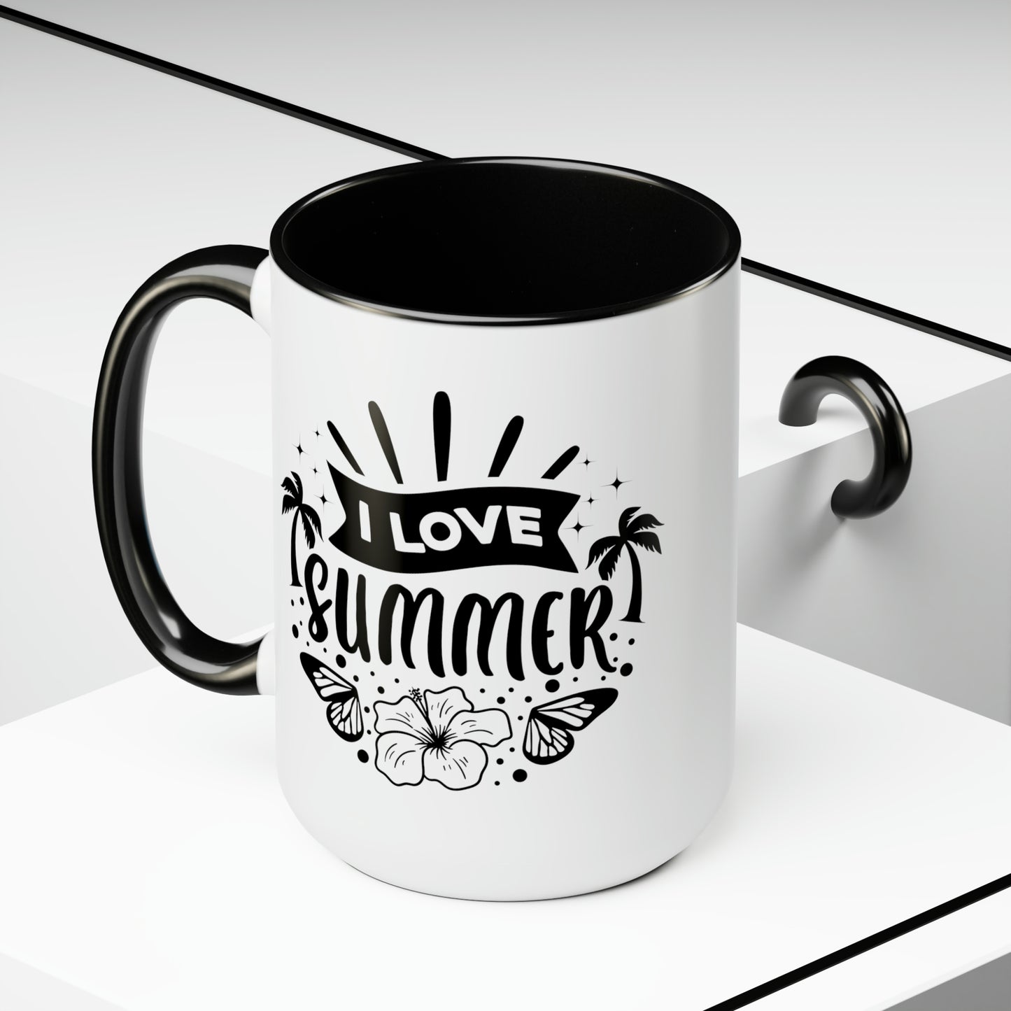 I Love Summer Two-Tone Coffee Mugs, 15oz