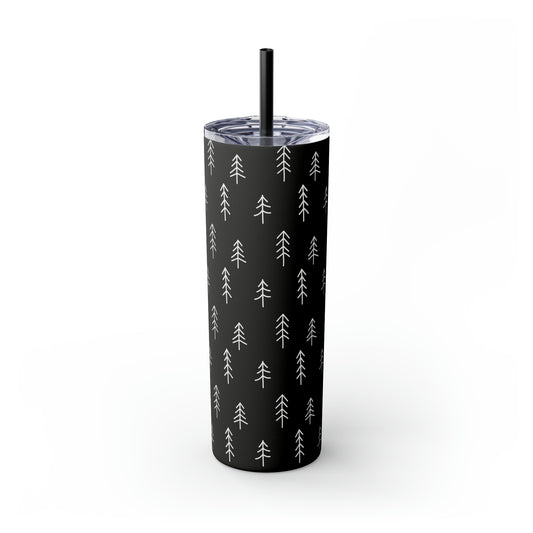 Nordic Black & White Trees Skinny Tumbler with Straw, 20oz