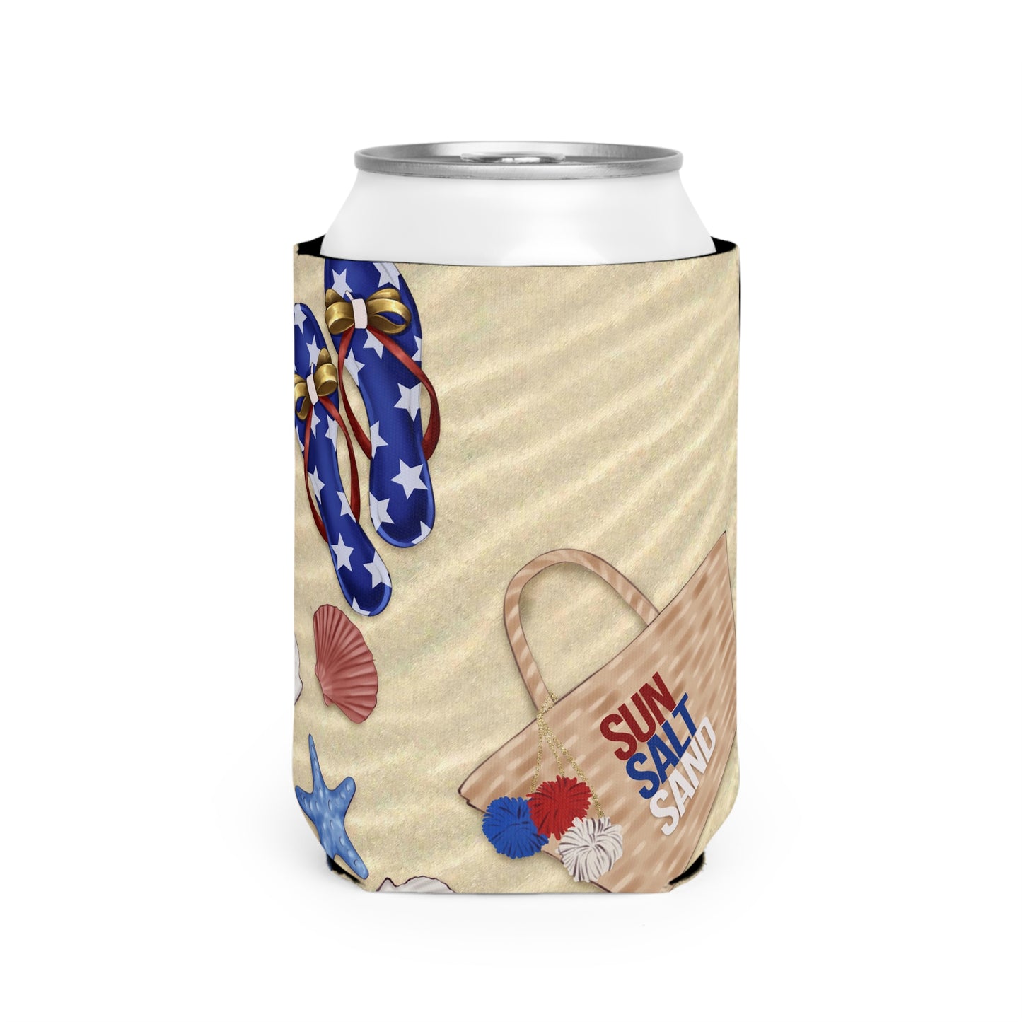 Sun Salt Sand American Themed Can Cooler Sleeve