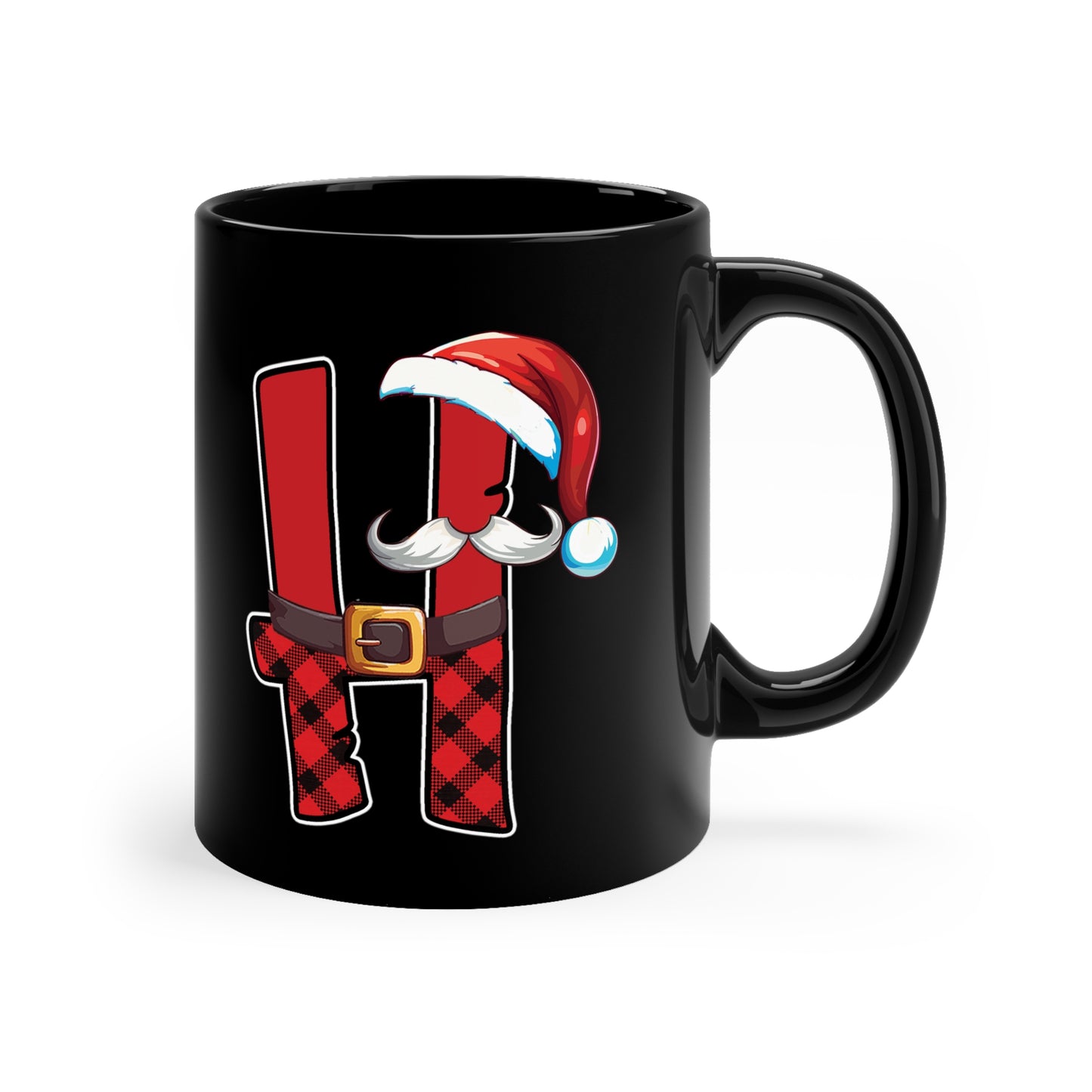 H Santa Initial 11oz Black Mug