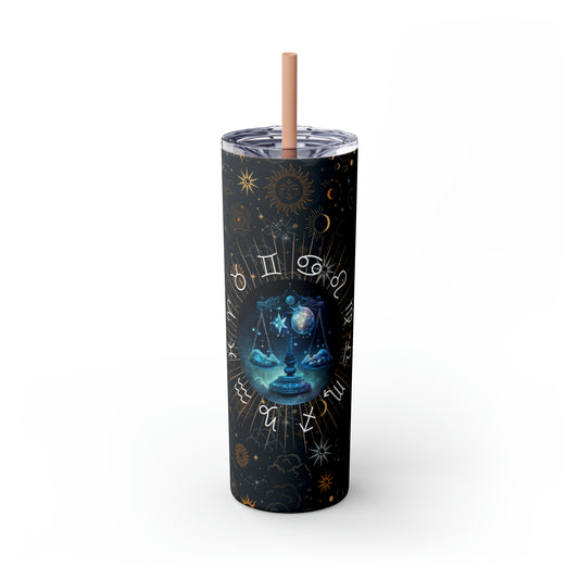 Libra Zodiac Skinny Tumbler with Straw Astrology Insulated Mug Bridesmaids Gift Bachelorette Party Favor Birthday Gift