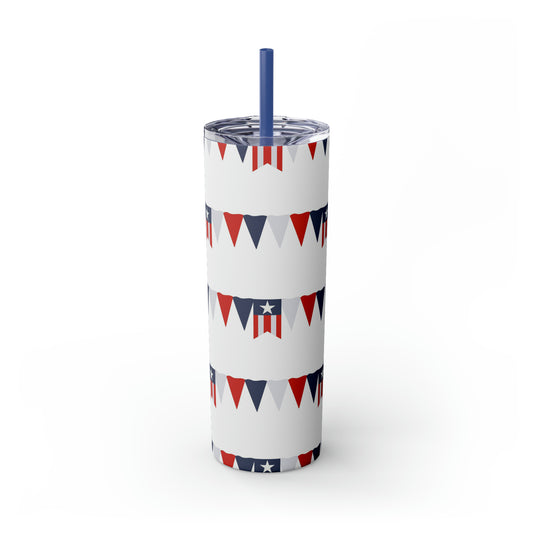 American Flag Banner Skinny Tumbler with Straw, 20oz