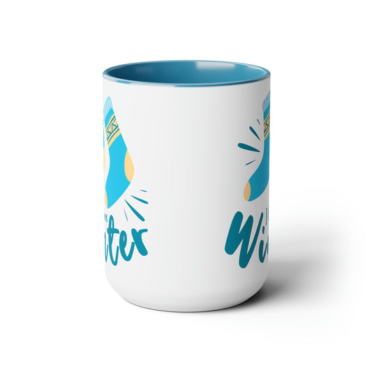 I Love Winter Two-Tone Coffee Mugs, 15oz