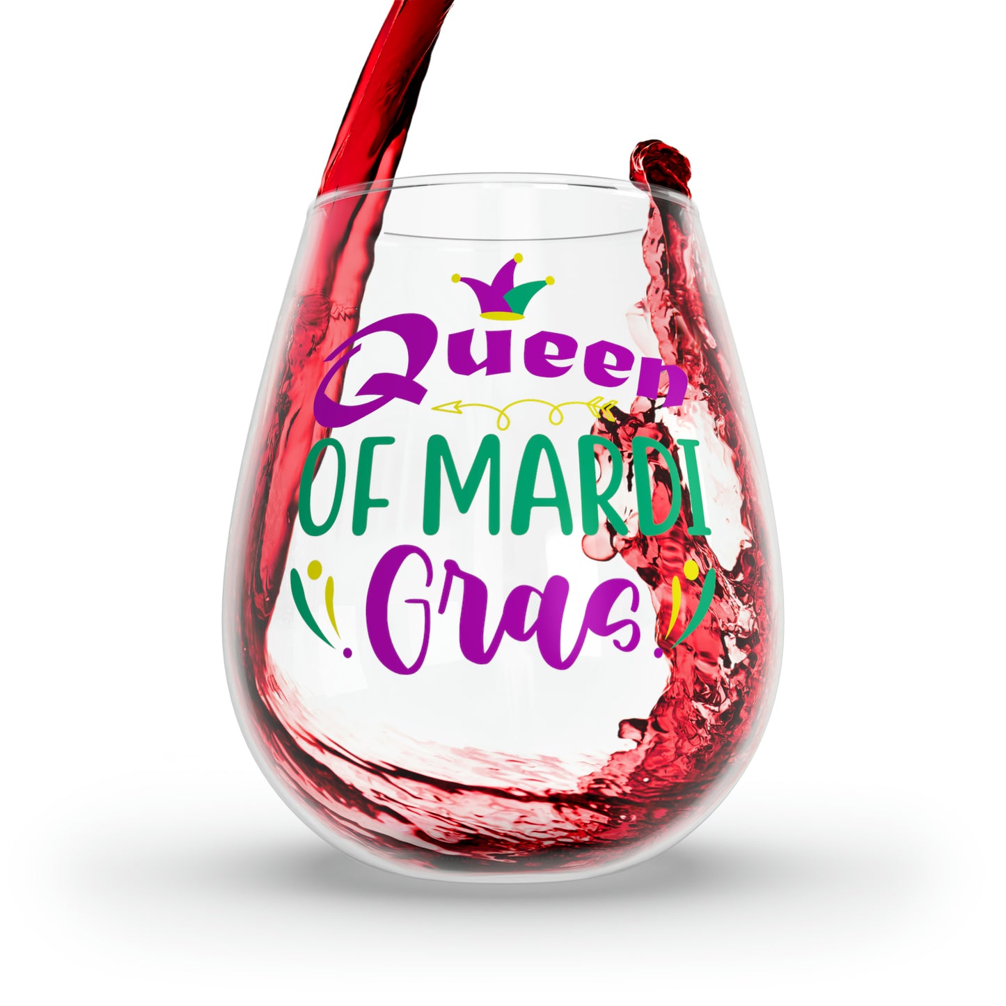 Queen Of Mardi Gras Stemless Wine Glass, 11.75oz