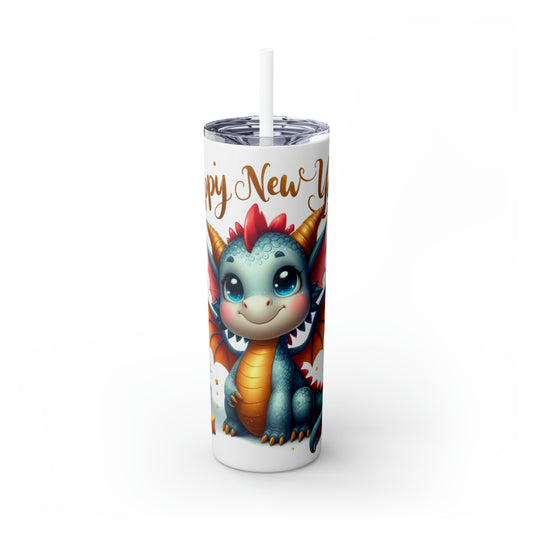 Happy New Year of Dragon Skinny Tumbler with Straw, 20oz
