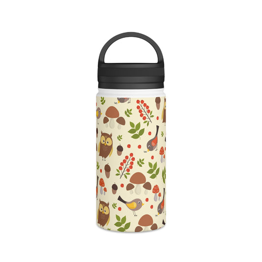 Back To School Birds & Owls Stainless Steel Water Bottle, Handle Lid