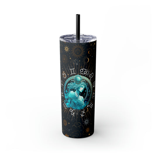 Aquarius Zodiac Skinny Tumbler with Straw Astrology Insulated Mug Bridesmaids Gift Bachelorette Party Favor Birthday Gift