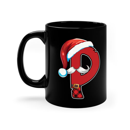 P Santa Initial 11oz Black Mug