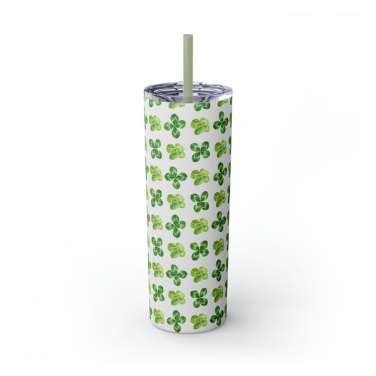 St Patricks Day Clovers Skinny Tumbler with Straw, 20oz