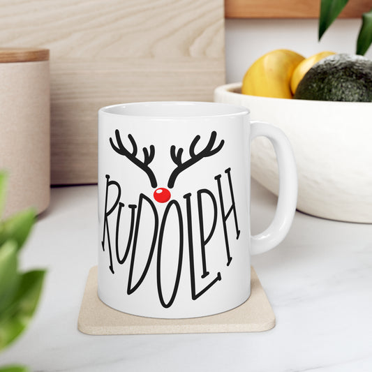 Christmas Reindeer Rudolph Mug, Christmas Mug, Stocking Filler, Xmas Mug, Rudolph Mug, Cute Christmas Gift, Cute Reindeer Gift