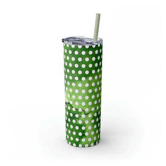 St Patricks Day Polka Dots Skinny Tumbler with Straw, 20oz