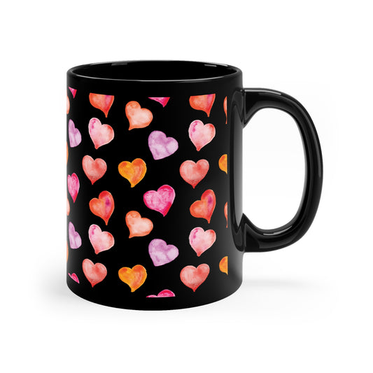 Valentine's Day Hearts 11oz Black Mug