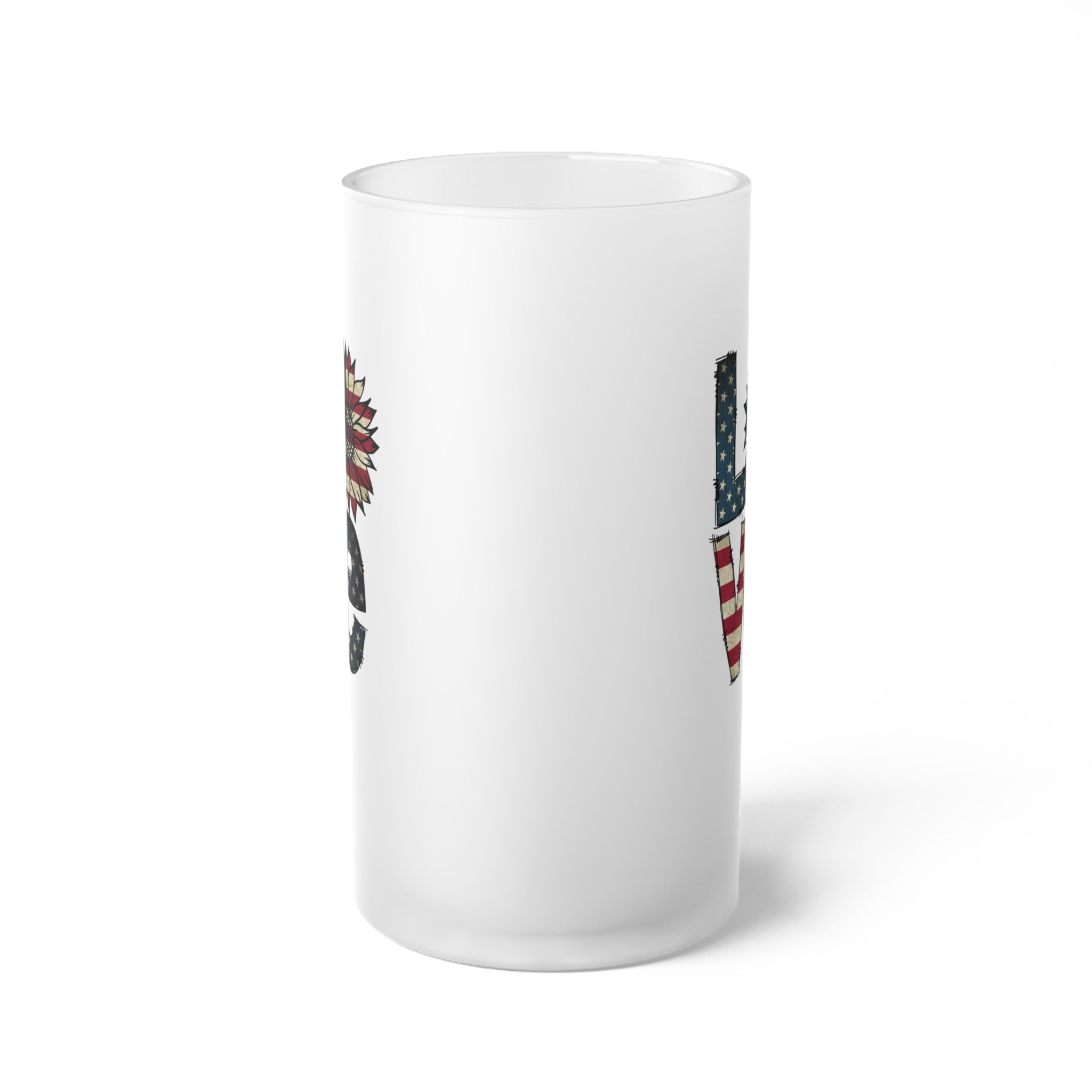 Love American Flag Themed Frosted Glass Beer Mug