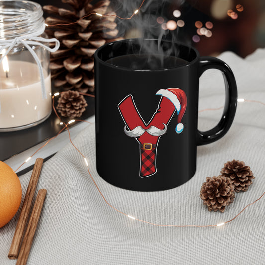 Y Santa Initial 11oz Black Mug