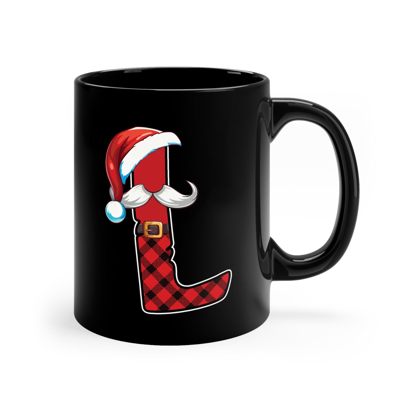 L Santa Initial 11oz Black Mug