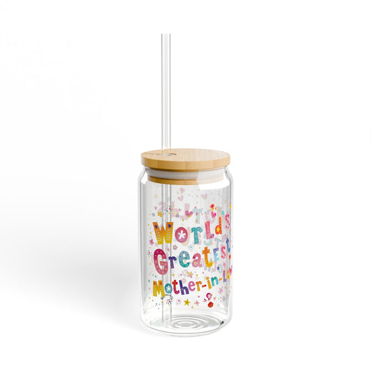 Worlds Greatest Mother In Law, Mother In Law Sipper Glass, Mother In Law Gift, Sipper Glass, 16oz