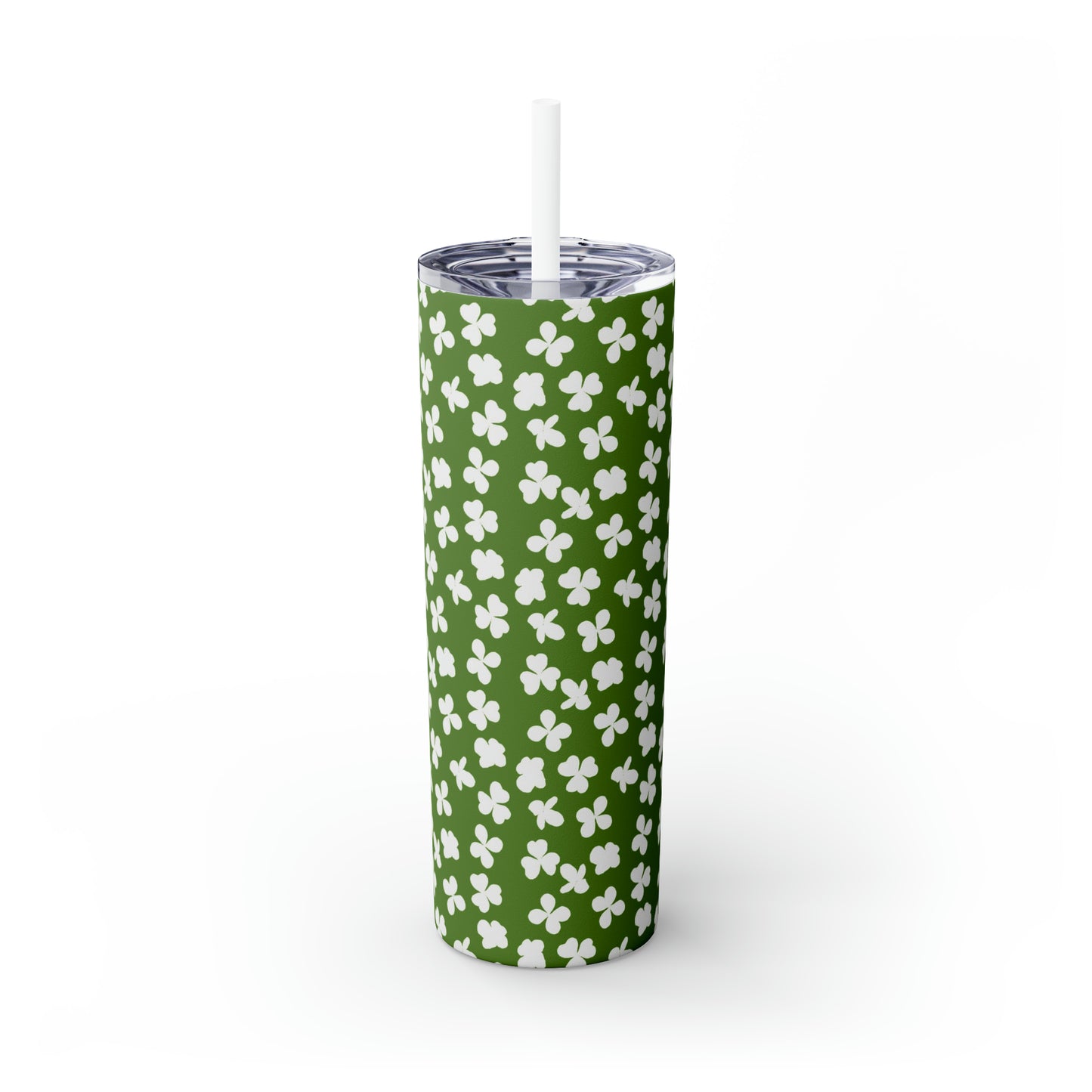 St Patricks Day Clovers Skinny Tumbler with Straw, 20oz