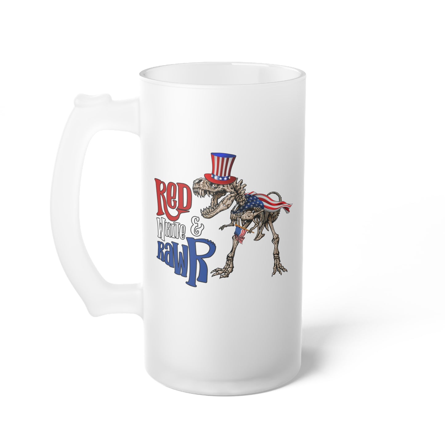 Red White & Rawr Frosted Glass Beer Mug