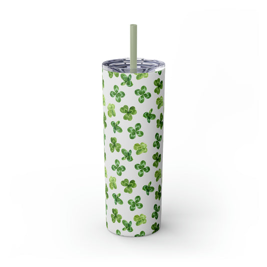 St Patricks Day Clovers Skinny Tumbler with Straw, 20oz