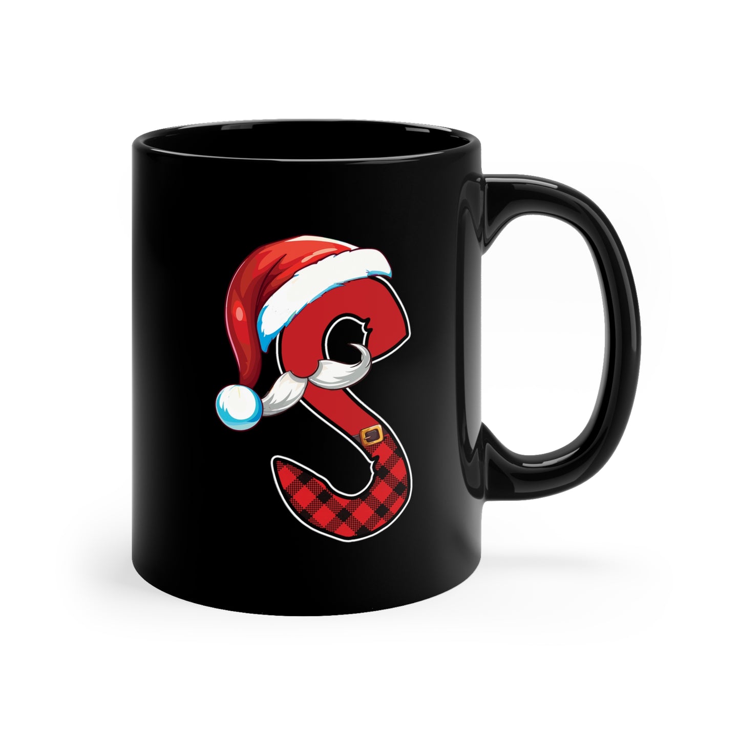 S Santa Initial 11oz Black Mug