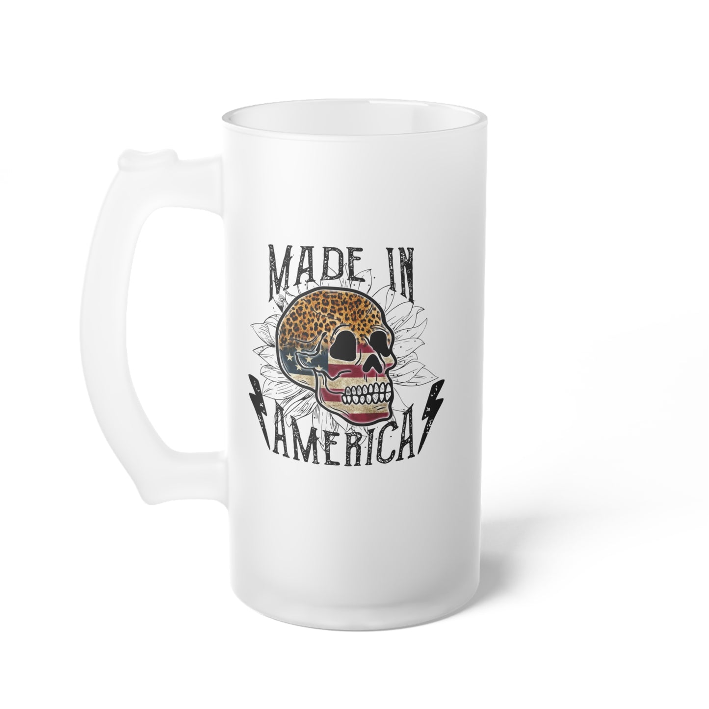 Made In America Skull Frosted Glass Beer Mug