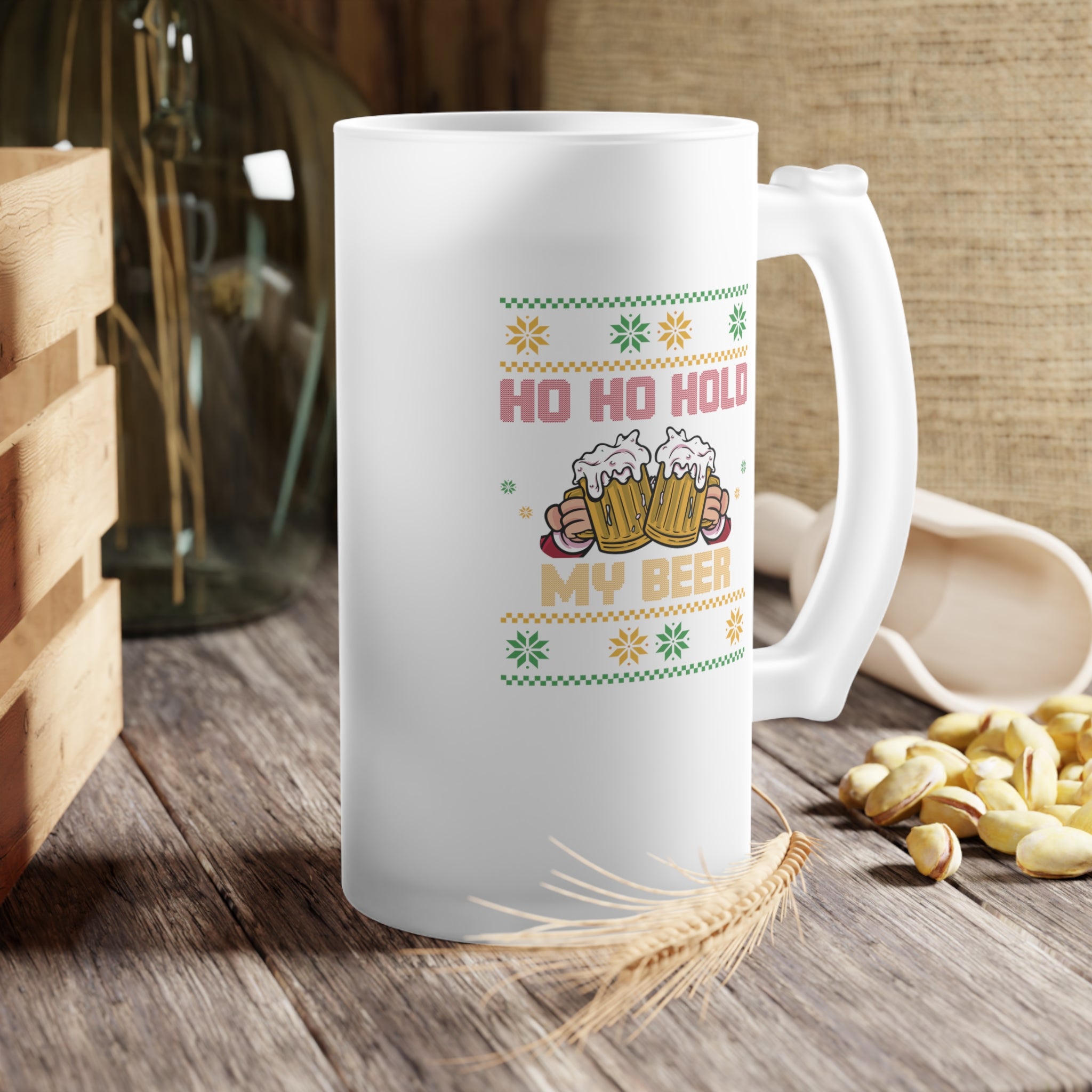 Ho Ho Hold My Beer Frosted Glass Beer Mug