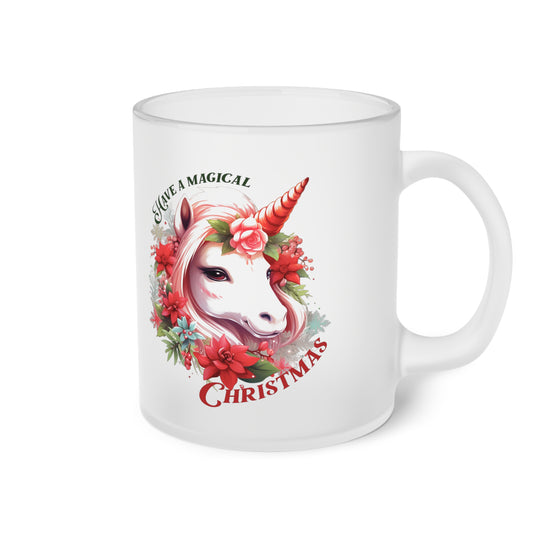 Frosted Glass Mug, Cute Christmas Mug, Unicorn Themed Holiday Mug, Frosted Mug, Cute Coffee Mug, Holiday Coffee Mug, Frosted Holiday Coffee Mug