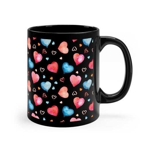 Valentine's Day Hearts 11oz Black Mug