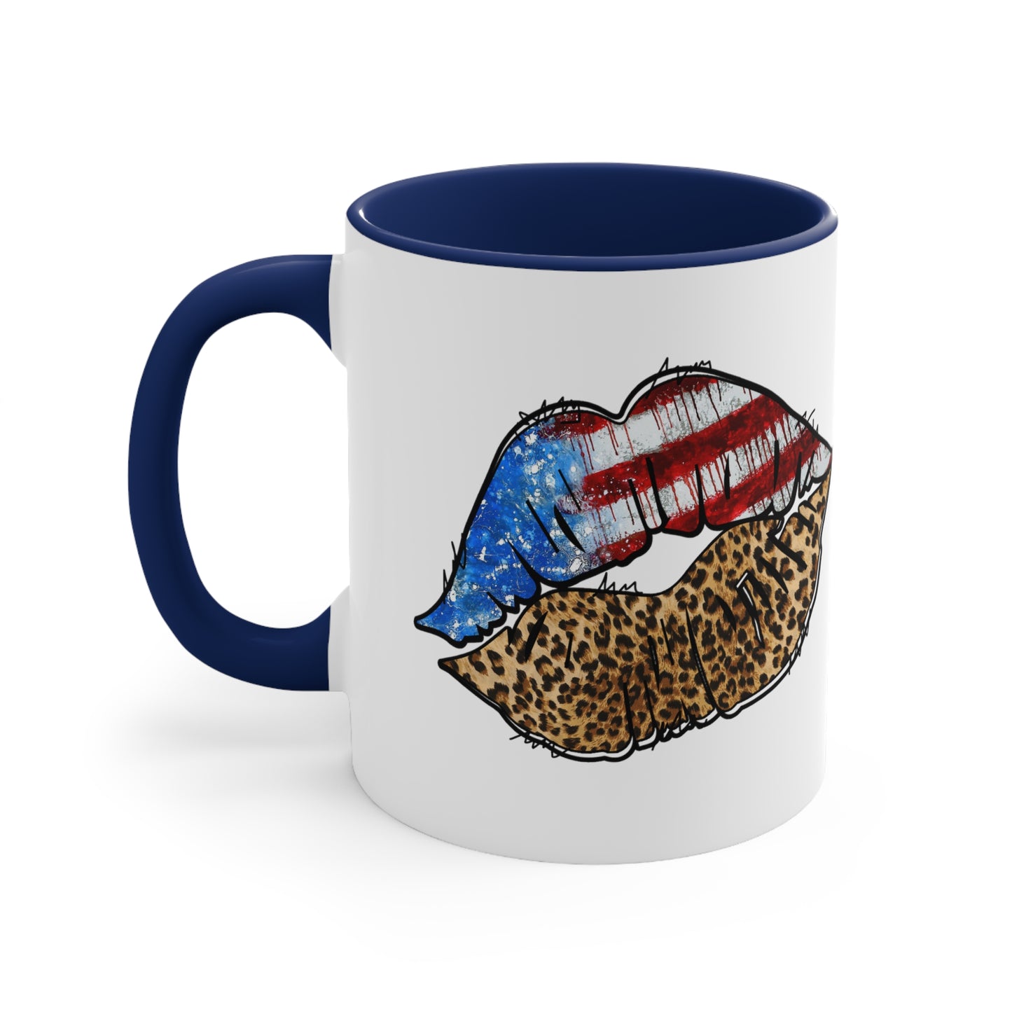 American Flag Leopard Print Lips Mug Accent Coffee Mug, 11oz