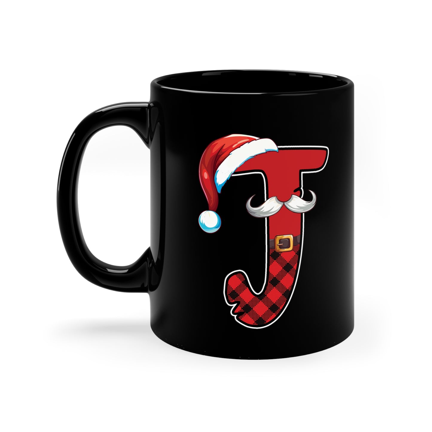 J Santa Initial 11oz Black Mug