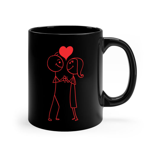 Boy Looking for Girl Heart 11oz Black Mug