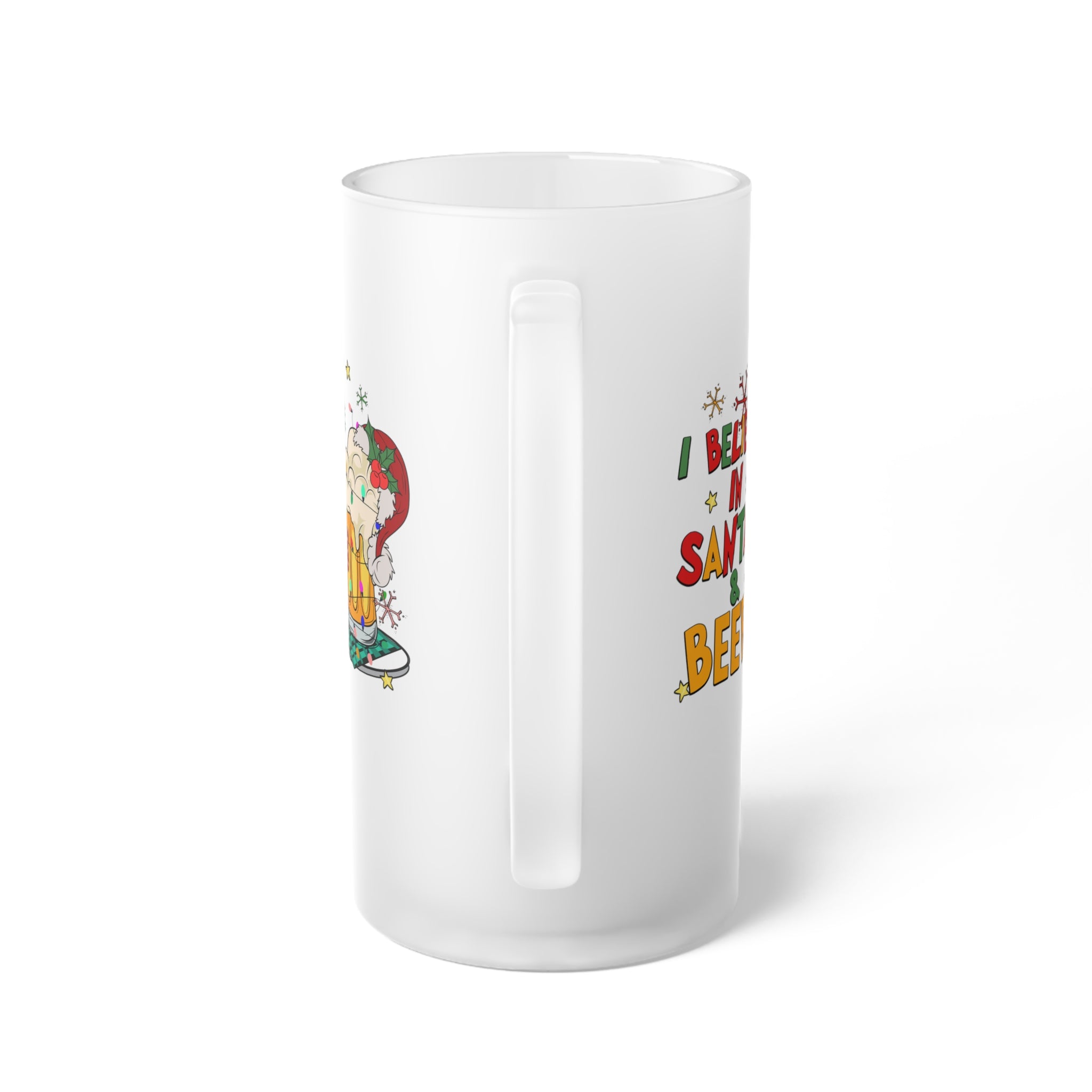 I Believe In Santa & Beer Frosted Glass Beer Mug