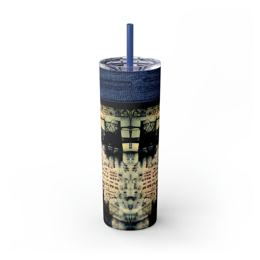 Denim Grunge Skinny Tumbler with Straw, 20oz