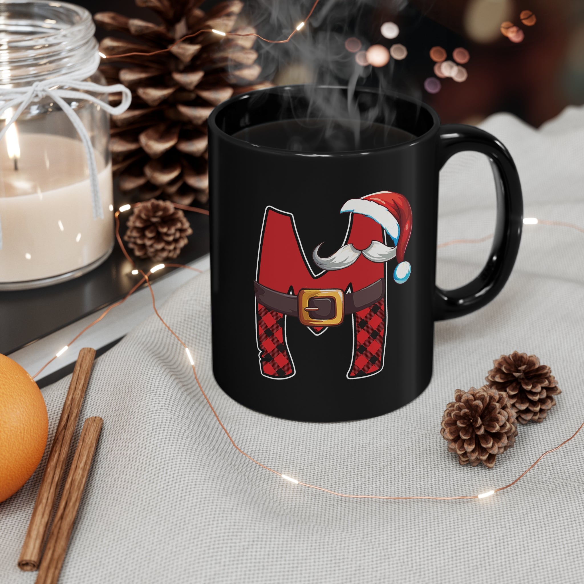 M Santa Initial 11oz Black Mug