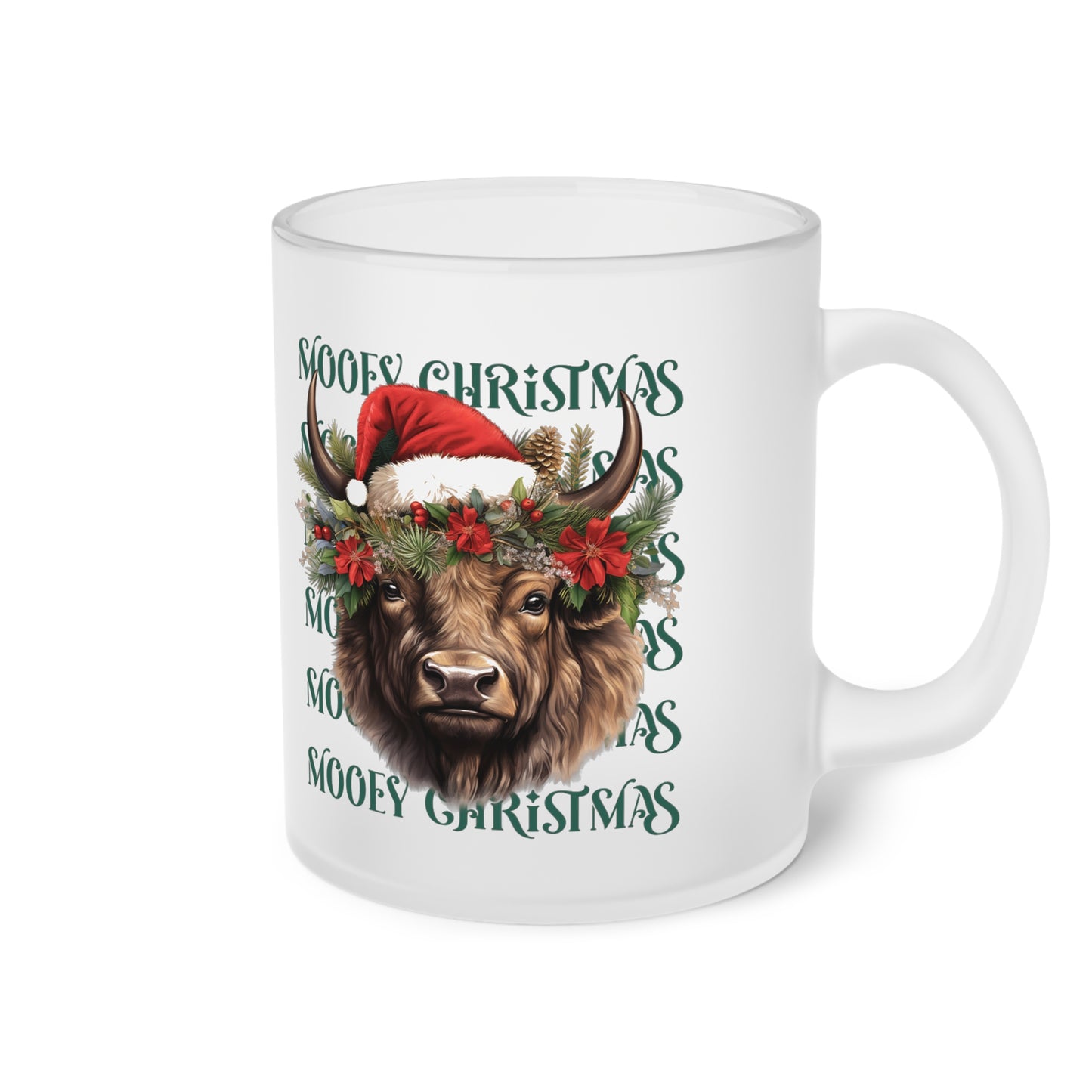 Frosted Glass Mug, Cute Christmas Mug, Cow Bull Themed Holiday Mug, Frosted Mug, Cute Coffee Mug, Holiday Coffee Mug, Frosted Holiday Coffee Mug
