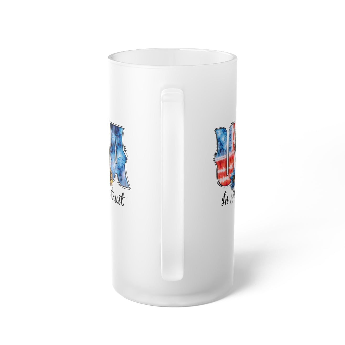 USA In God We Trust Frosted Glass Beer Mug