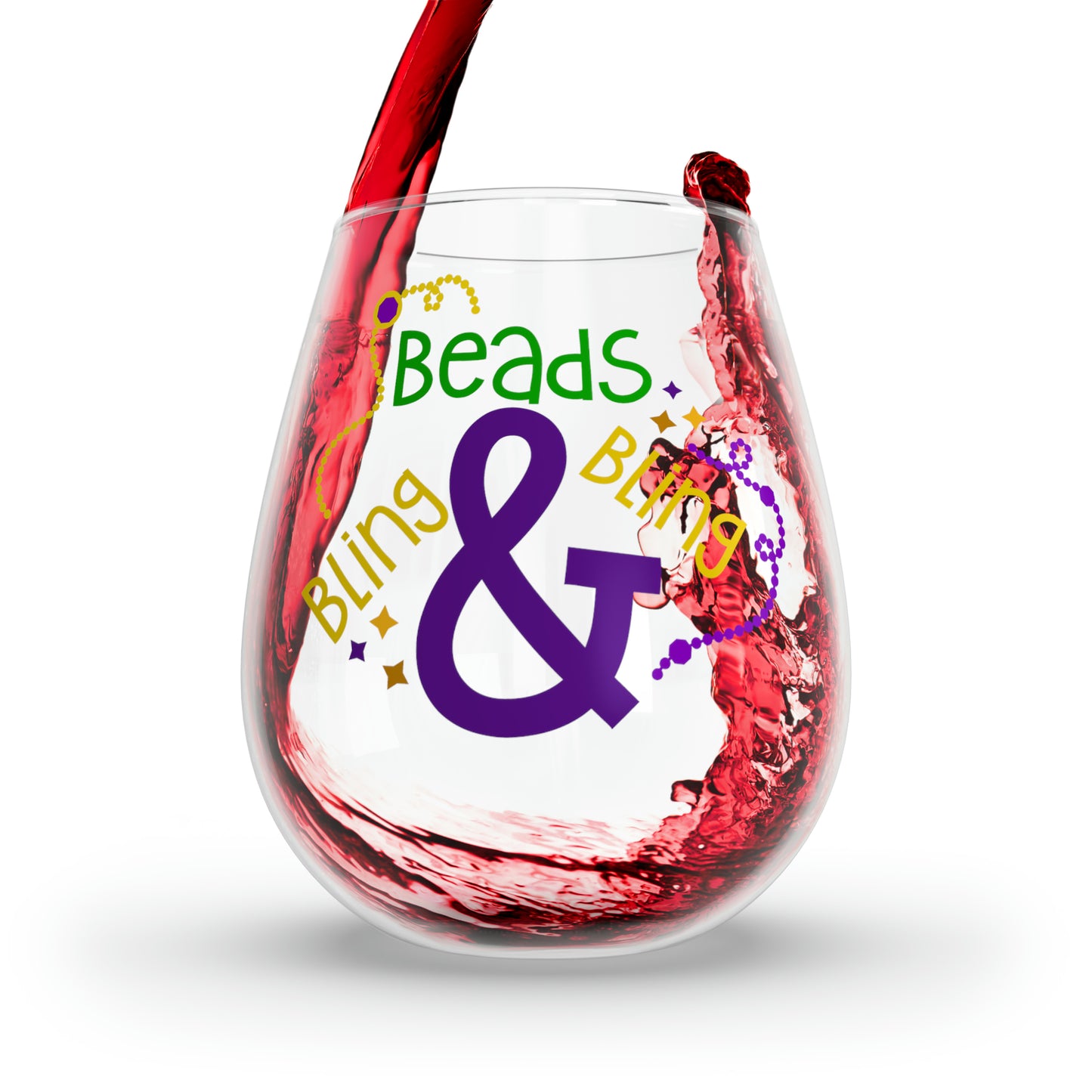 Beads & Bling Bling Stemless Wine Glass, 11.75oz