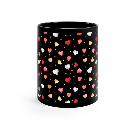 Valentine's Day Hearts 11oz Black Mug